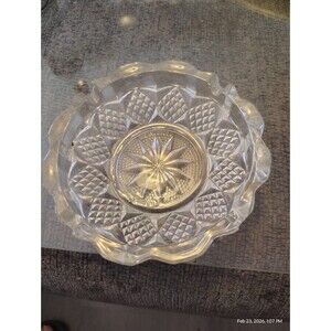 Vintage Clear Pressed Glass Ashtray – Starburst & Diamond Pattern – Scalloped -